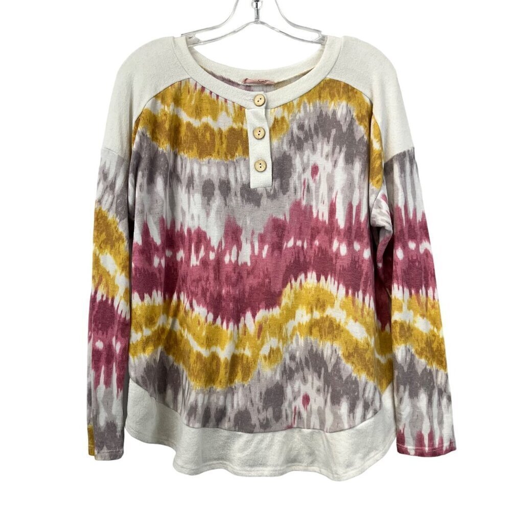 Ces Femme Women’s Long Sleeve Round Hem Pullover Top Multicolor Medium